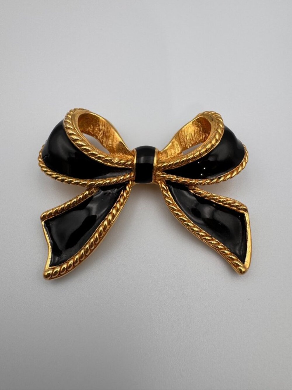 Vintage KJL for Avon Black Enamel Bow Brooch Kenneth Jay Lane Camelot 1987